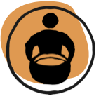 drawing of person holding basket in circle