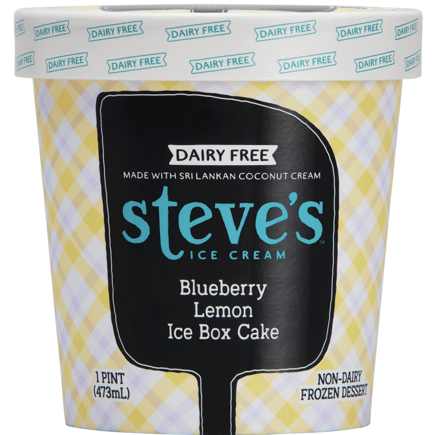 plaid yellow pint container with white lid